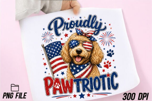 4th of July Golden Doodle PNG, Patriotic: A Design Asset for Your Projects