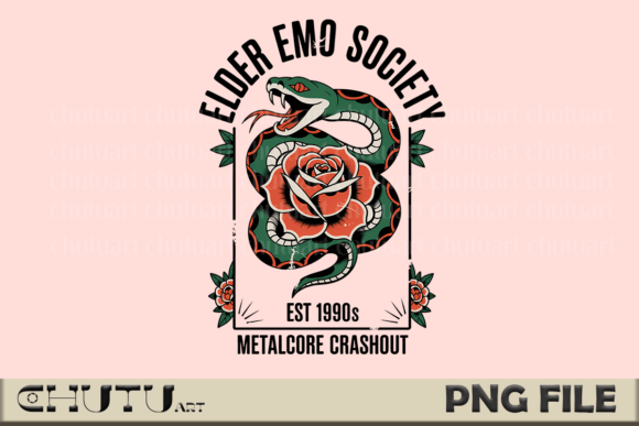 Elder Emo Snake Rose Tattoo PNG Art