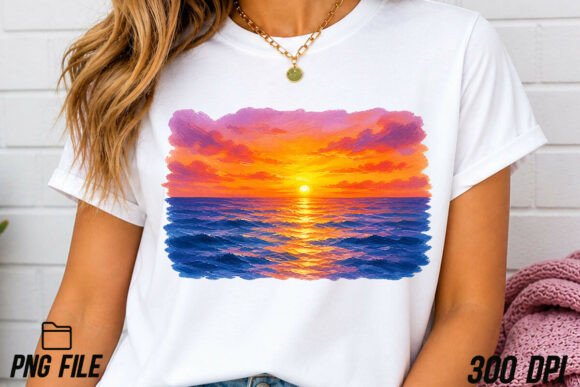 Hand Painted Sunset Ocean Texture PNG for Creative Projects