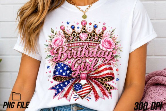 Infuse Patriotic Charm with the Birthday Girl Png Floral 4th of July PNG