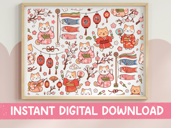 Kawaii Japanese Cat Festival Pattern: A Burst of Springtime Joy
