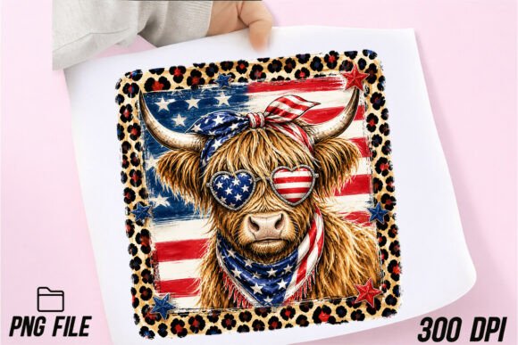 Patriotic Highland Cow Hand Painted: A Bold Design Asset