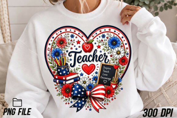 Patriotic Teacher Heart PNG Sublimation Design Guide