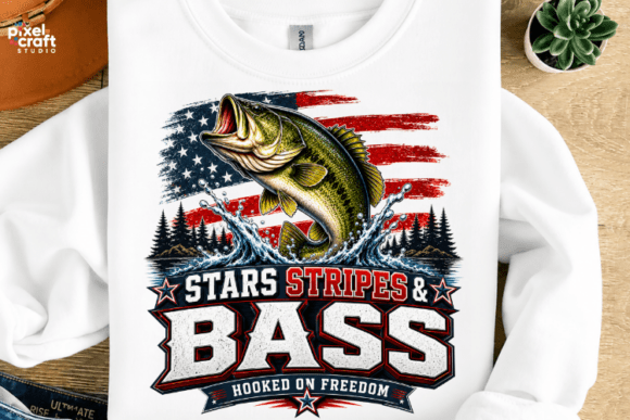 Stars, Stripes, and Bass Fishing PNG: A Design for the American Angler
