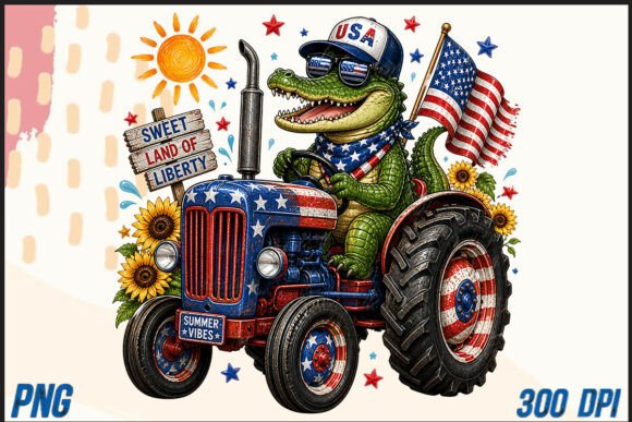 Summer Tractor with Alligator PNG: A Unique Design Asset